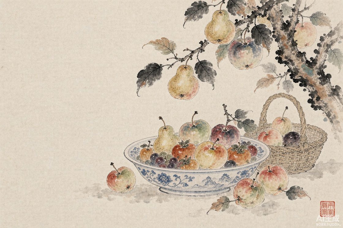 水墨风时令水果插画