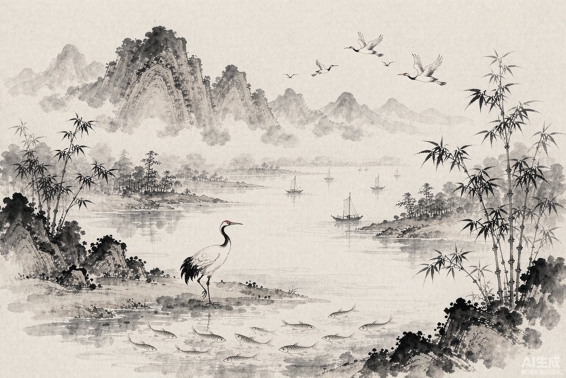 水墨山河生灵插画